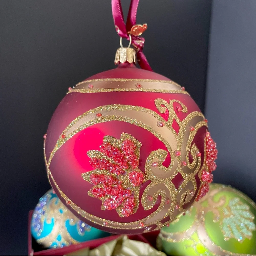 SET of 4 Paisley Ball Heirloom Ornaments - North Pole Collection - by Waterford